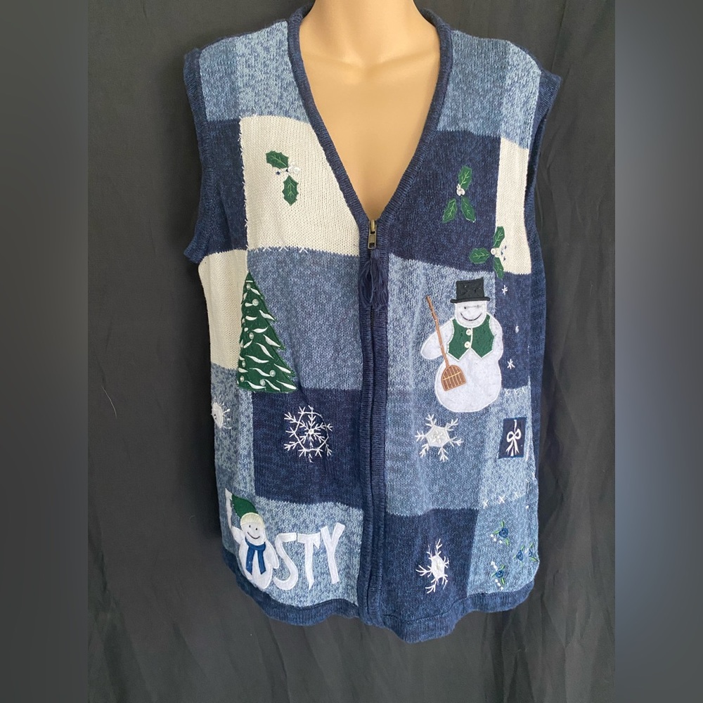 Vintage zip up Bobbie brooks frosty the snowman ugly Christmas sweater size XL